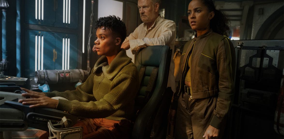 Gaal Dornick, Hari Seldon and Salvor Hardin together on a spacecraft in Foundation.